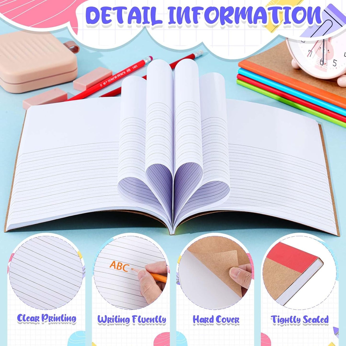 Henoyso 10 Pcs 120 Pages Primary Composition Notebooks K-2, Primary Journal Grades K-2, Writing Journal Practice Notebook for Kids in Preschool, Kindergarten, Back to School Supplies (Stylish)
