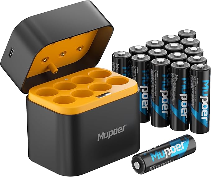 Mupoer 16 Pack Rechargeable AA Batteries Lithium by Mupoer