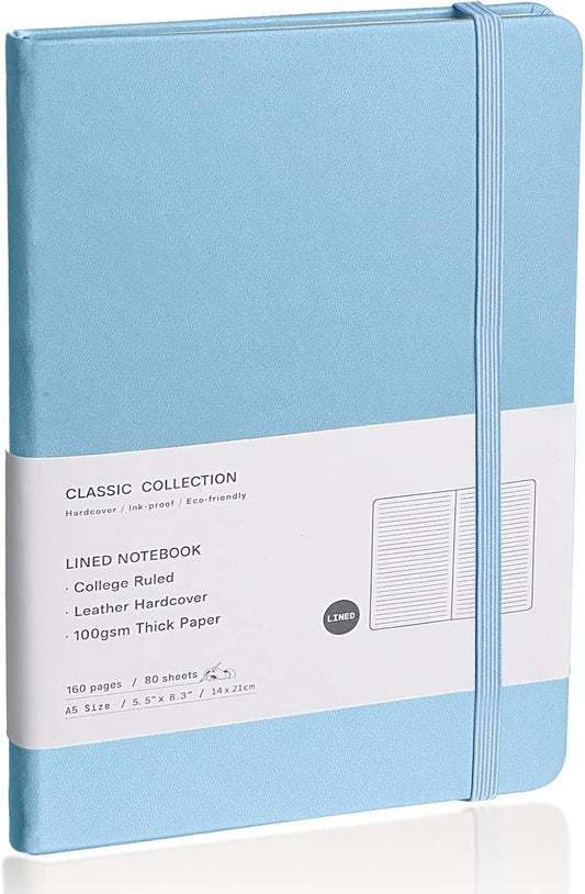 Lined Journal Notebook, (sky blue), 160 Pages, Medium 5.7 inches x 8 inches - 100 gsm Thick Paper, Hardcover