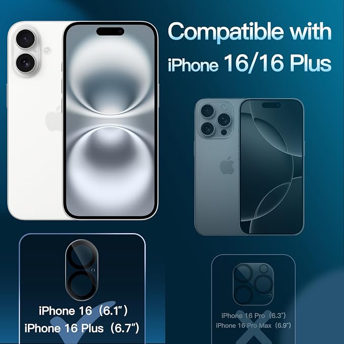 JETech Camera Lens Protector for iPhone 16 6.1-Inch and iPhone 16 Plus 6.7-Inch - Image 2