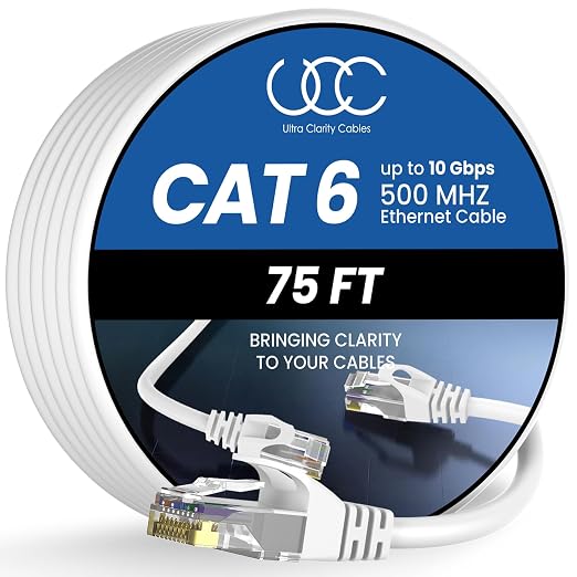 Cat 6 Ethernet Cable 75 ft, 10Gbps High Speed Ethernet Cable, Internet Cable by UltraClarityCables