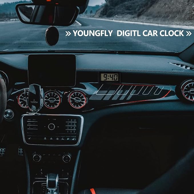 YOUNGFLY Small Digital Clock, Mini Car Dashboard Clock Battery Operated - Image 2