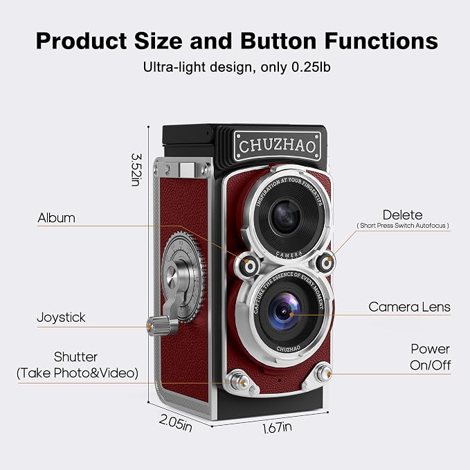 CHUZHAO Vintage Mini Digital Camera, Portable TLR Style Retro Point and Shoot - Image 6