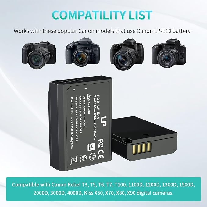 LP LP-E10 Battery Charger Pack, 1600mAh 2-Pack Battery & Dual Slot Charger - Image 2
