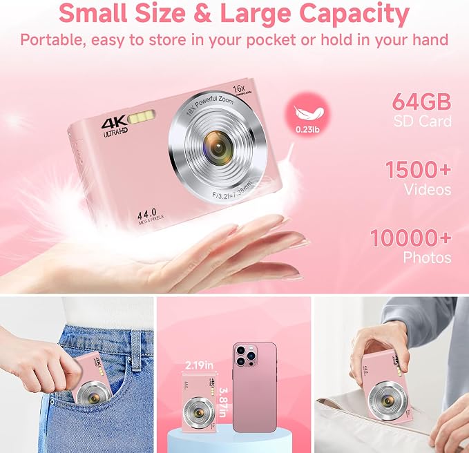 Digital Camera, FHD 4K Autofocus Digital Camera Pink - Image 5