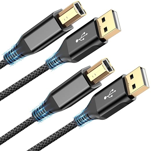 sweguard Printer Cable 10ft 2-Pack, USB Printer Cord USB 2.0 Type A Male to B by Sweguard
