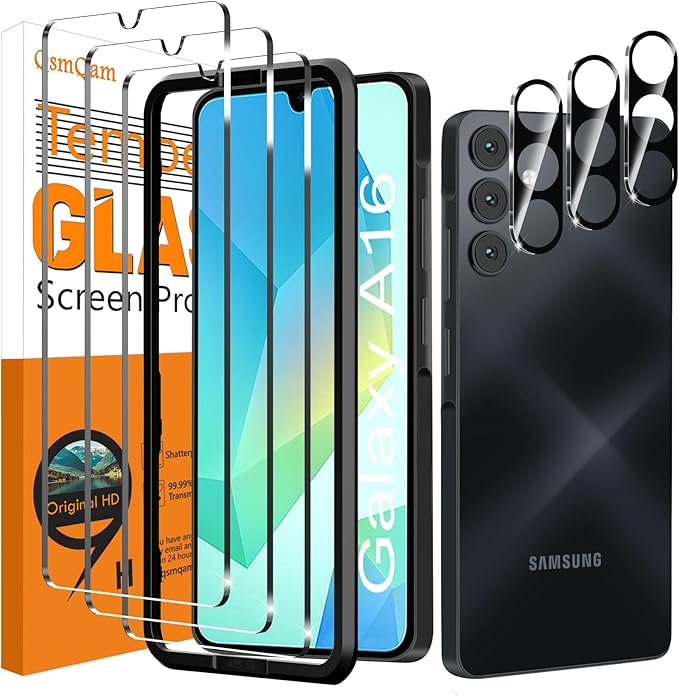 QsmQam 3 Pack Screen Protector for Samsung Galaxy A16 4G/5G + 3 Pack Camera by QsmQam
