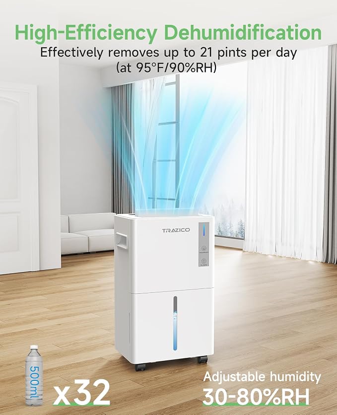 1500 Sq.ft Dehumidifier for Basement, Trazico 21 Pint Quiet Dehumidifiers for - Image 2
