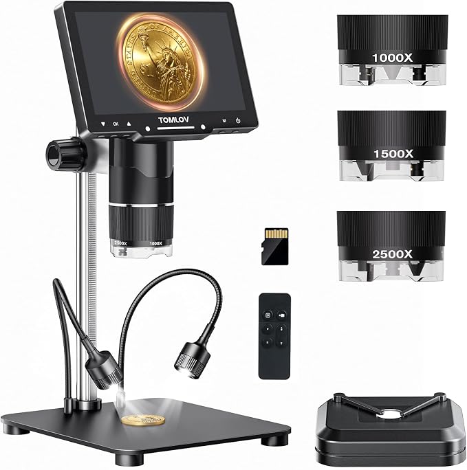 TOMLOV TriL107 3-Lens Digital Microscope: 7" 2500X 2K HD Coin Microscope by TOMLOV-MoreThanAMicroscope