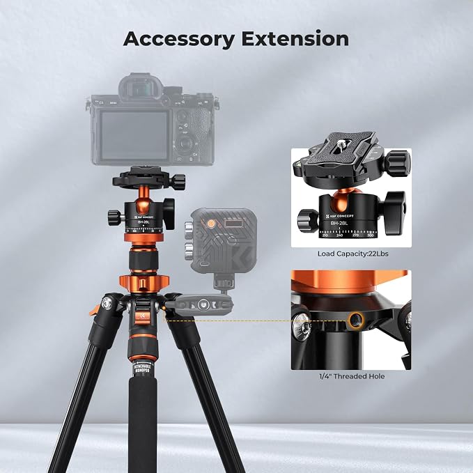 K&F CONCEPT Tripod for Camera, Stable Heavy Duty Travel Tripod for DSLR Cameras - Image 5