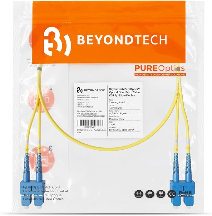 BEYONDTECH 3m SC to SC Fiber Patch Cable – UPC Single-Mode Duplex Fiber Optic - Image 7