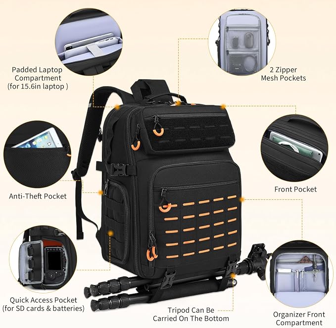 HAMBOLY Professional Camera Bag Backpack, Large Waterproof Photography Bag Case - Image 3