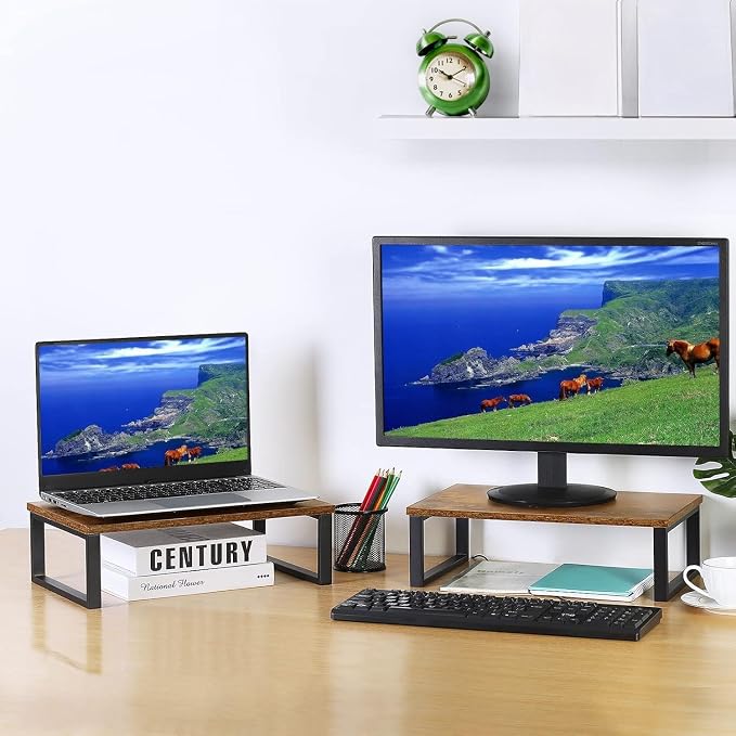 Monitor Stand Riser 2 Pack Laptop Stand Riser Holder Wood Computer Stands - Image 3
