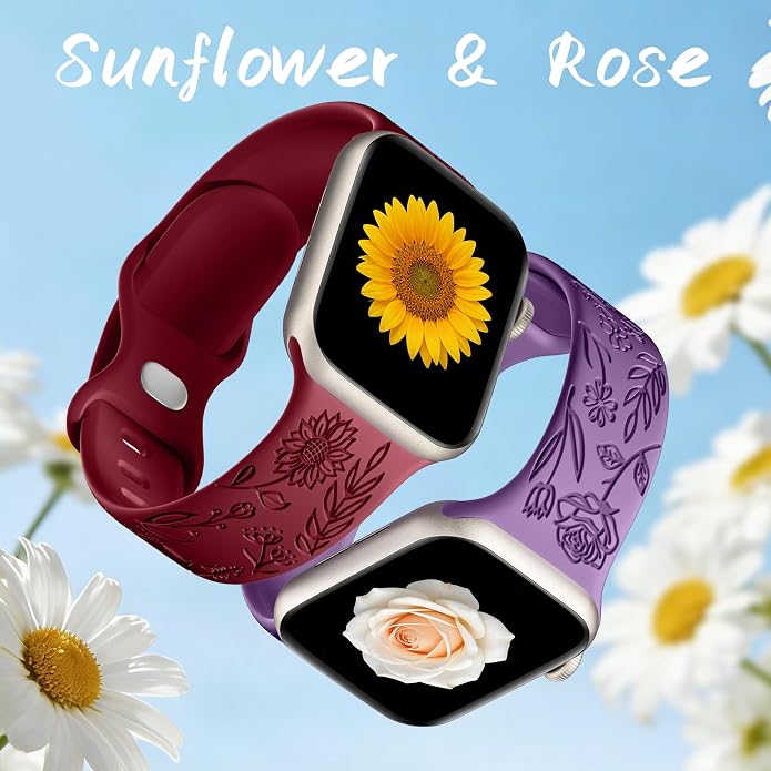 SNBLK 6 Pack Floral Engraved Bands Compatible - Image 4