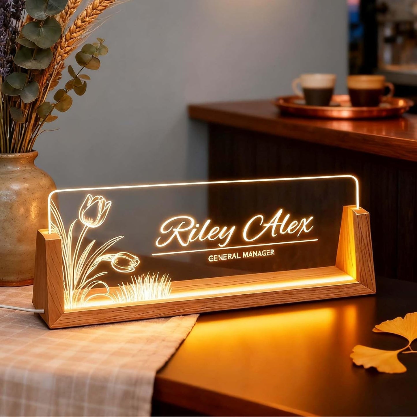 Light Up Desk Name Plate Personalized, Custom Office Sign for Boss Coworker Team, Employee Recognition Gifts, Modern Workplace Decor