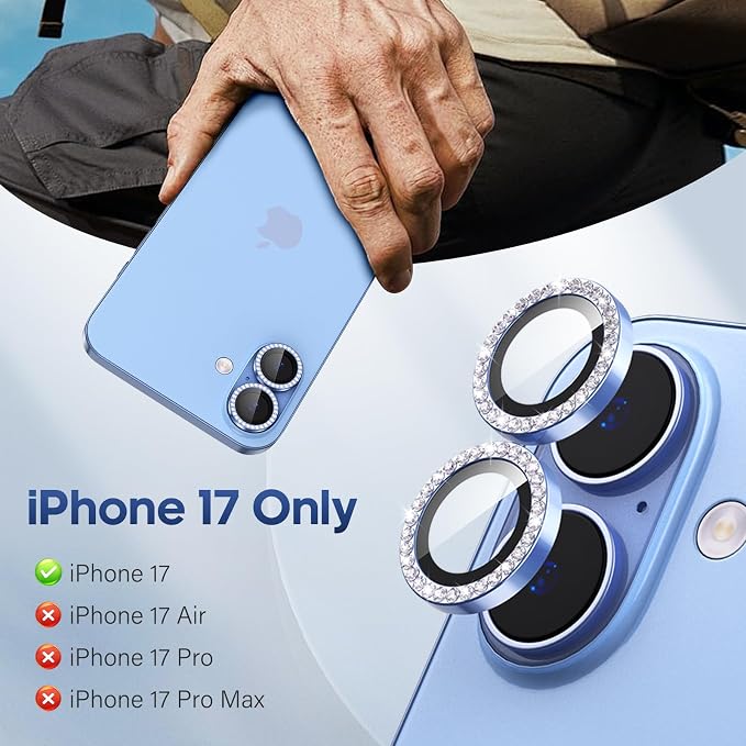 for iPhone 17 Camera Lens Protector Bling, Individual Diamond Metal Ring - Image 2