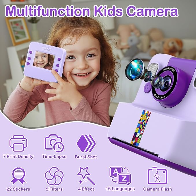 Nreonrick Kids Camera Instant Print, Selfie Toddler Digital Instant Camera - Image 3