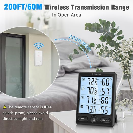 Geevon Indoor Outdoor Thermometer Wireless 3 Remote Sensors, 5-Inch Display - Image 8
