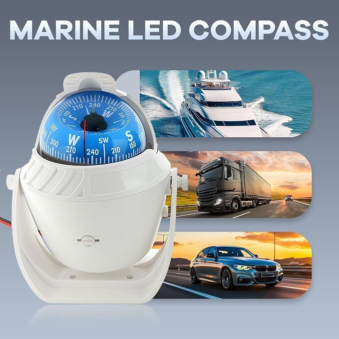 Boat Compass with Magnetic Declination Adjustment, Pivoting Marine Compass - Image 3
