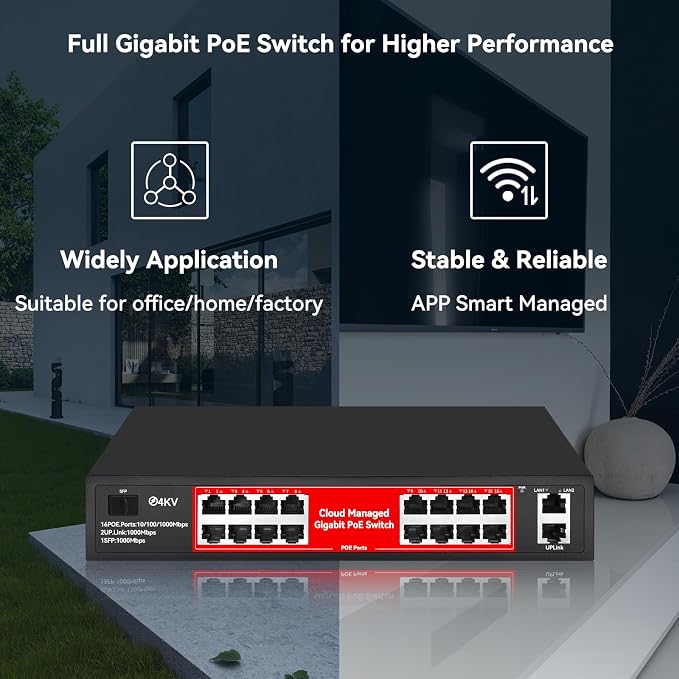 STEAMEMO 16 Port Gigabit PoE Switch, Smart Managed Gigabit Ethernet Switch - Image 8