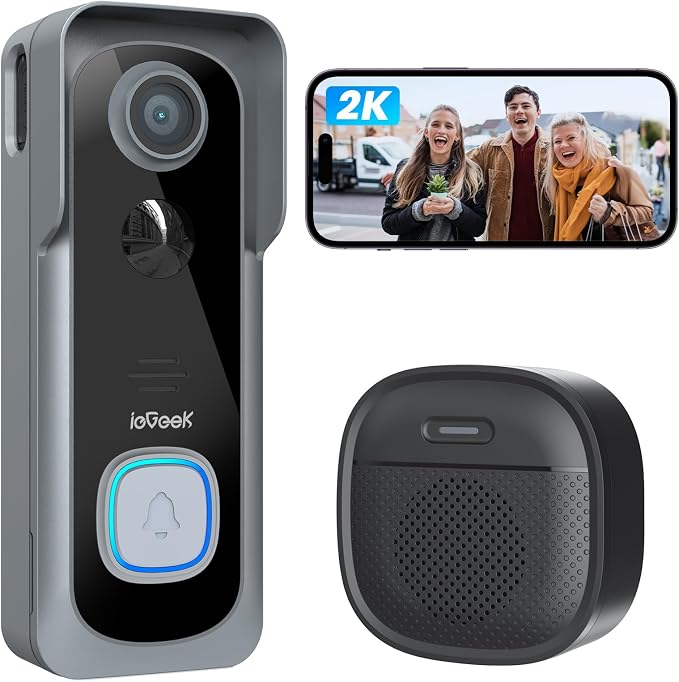 ieGeek Doorbell Camera Wireless No Subscription, 2K Full HD View, Wireless by ieGeek
