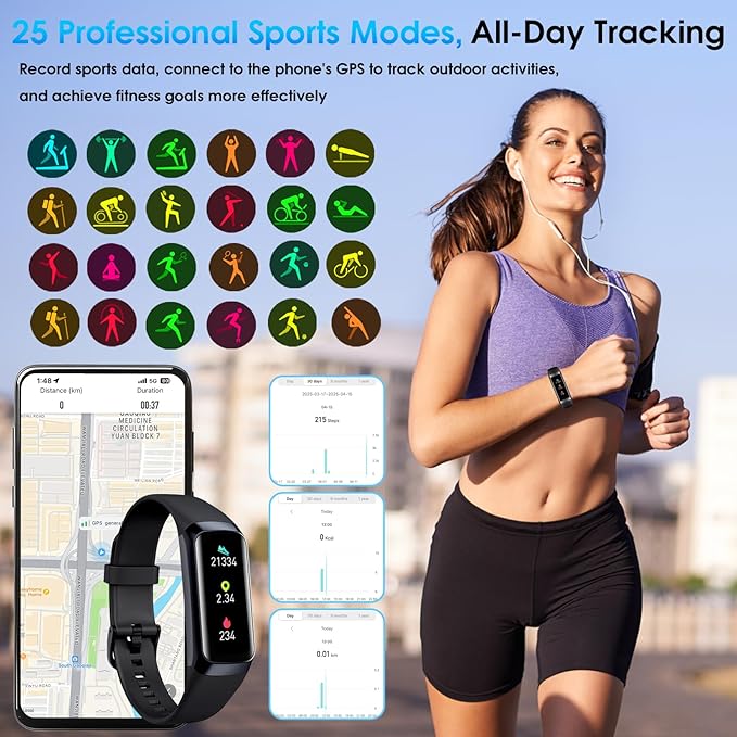 Fitness Tracker, 24/7 Heart Rate Blood Oxygen Blood Pressure Body Temp Monitor - Image 4