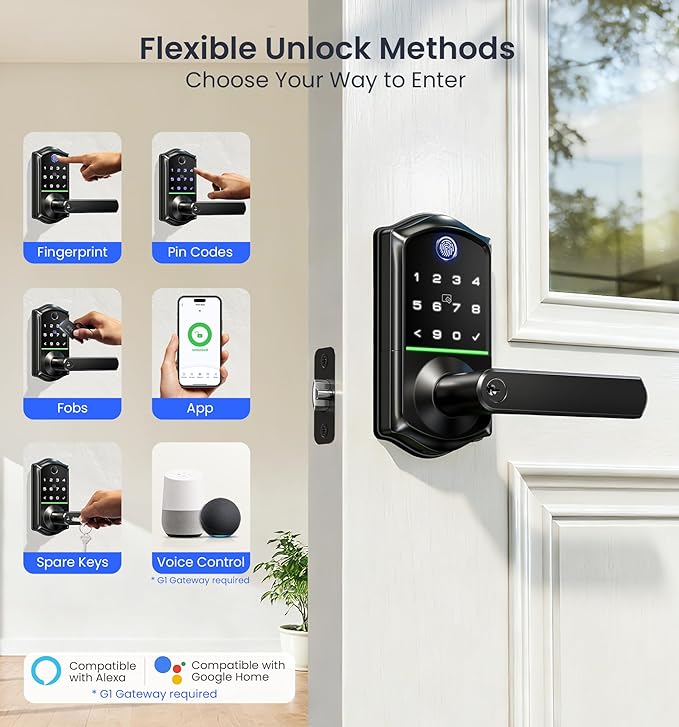 Veise VE019 Fingerprint Smart Lever Lock, App Control, Keyless Entry Door Lock - Image 3