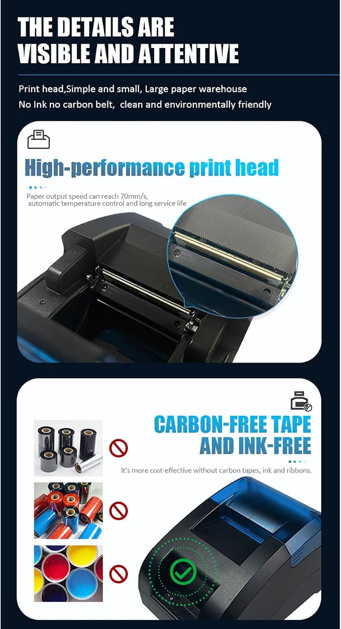 Portable Thermal Receipt Printer, 58mm USB Bluetooth Receipt Printer, ESC POS - Image 3