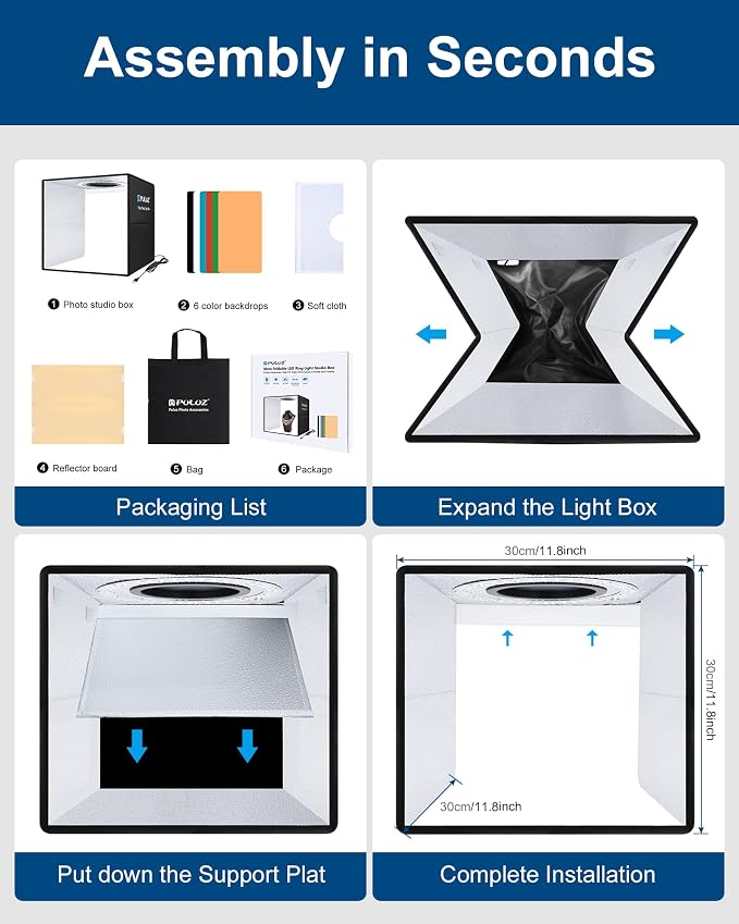 PULUZ 12''×12'' Portable Photography Light Box, Dimmable Photo Studio Light Box - Image 7