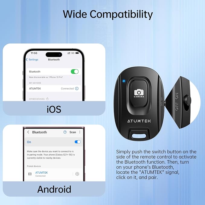 ATUMTEK Camera Remote Shutter for iPhone and Android Smartphones, Wireless - Image 3