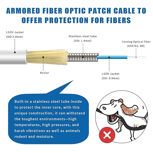 SC to SC Fiber Optic Patch Cable, Armored Single Mode SC/UPC to SC/UPC Fiber - Image 2