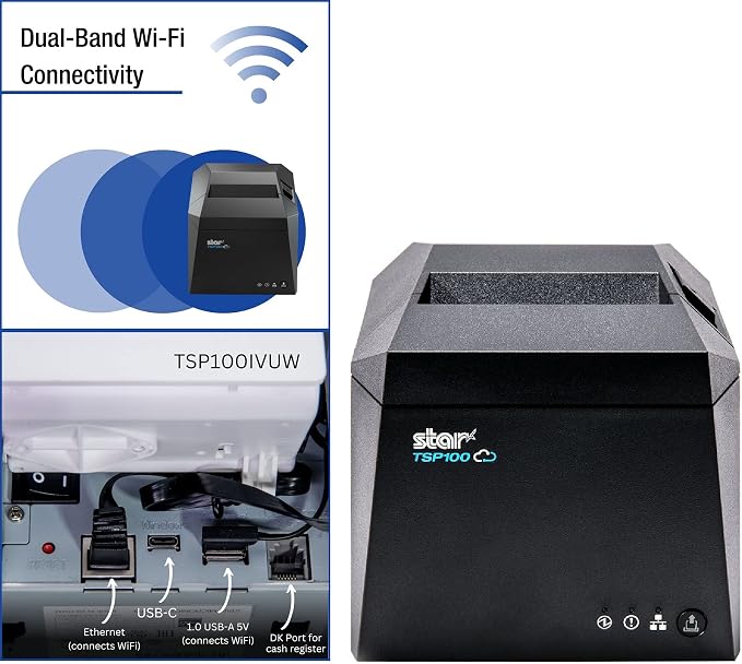 Star Micronics TSP143IVUW Wi-Fi/USB-C/Ethernet Thermal Receipt Printer - Image 3