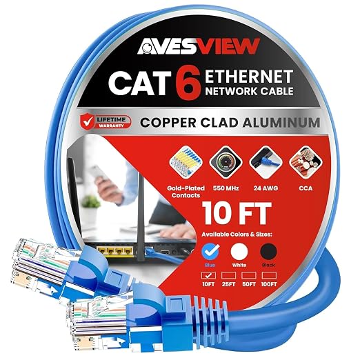 CAT 6 10 ft Ethernet Cable, Indoor High-Speed 10Gbps Snagless Long CAT6 10FT by AvesView
