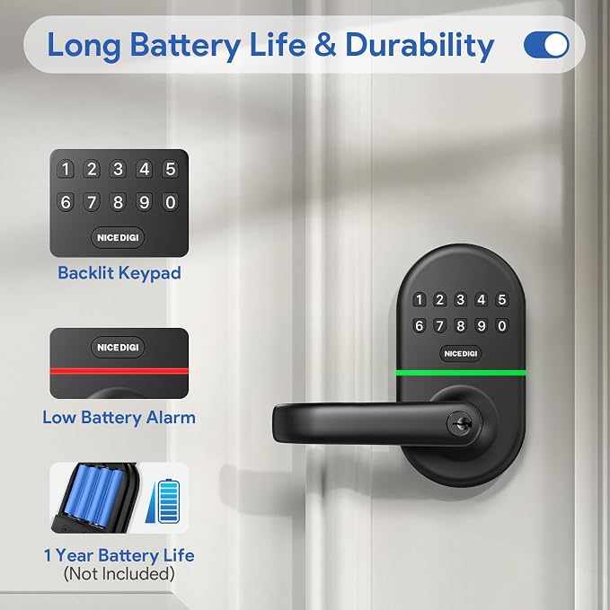 Keypad Door Lock with Handle: Keyless Entry Smart Lock - Image 6