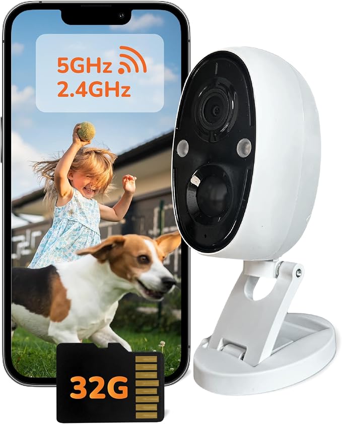 SensForge 2.5K Indoor Outdoor Battery Camera, Dual-Band WiFi, Free AI Human & by SensForge
