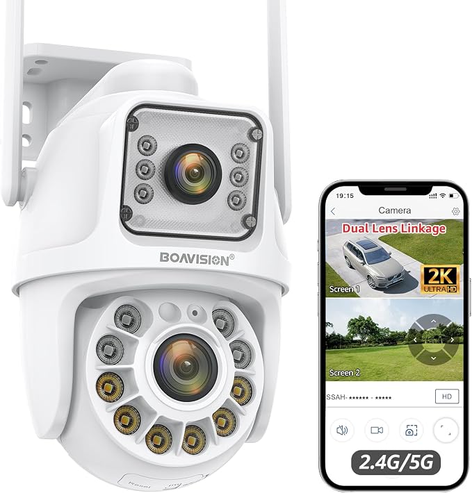 BOAVISION 5G/2.4G WiFi Outdoor Security Camera, Wireless PTZ Dual Lens by BOAVISION