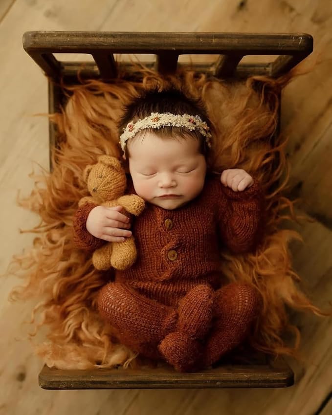 Newborn Photography Props Bed Prop Brown – Rustic Mini Wooden Bed - Image 9