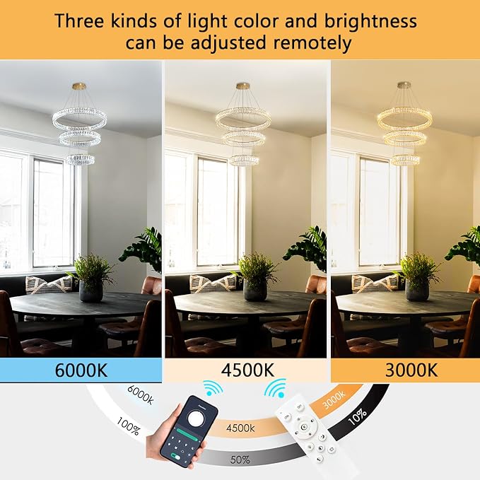 HAIXIANG Modern Glam Chandelier Crystal LED Remote Rings Chandelier Adjustable - Image 4