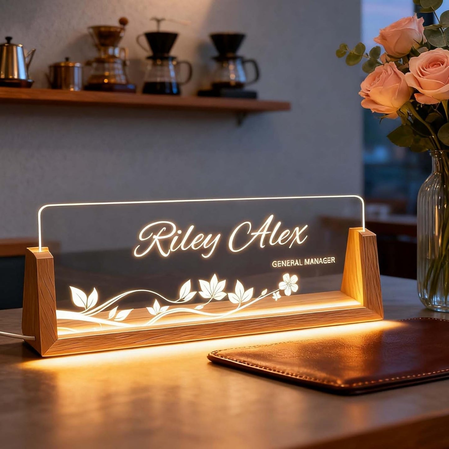 Personalized Light Up Name Plate for Desk, Custom Office Sign for Employees Professionals, Corporate Appreciation Gifts, Contemporary Desk Decor