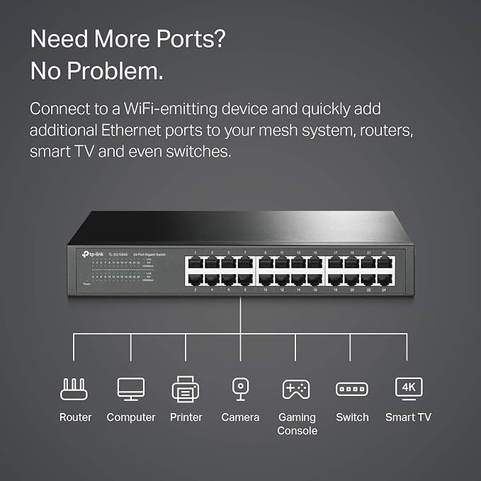 TP-Link 24 Port Gigabit Ethernet Switch Desktop/ Rackmount Plug & Play Shielded - Image 2