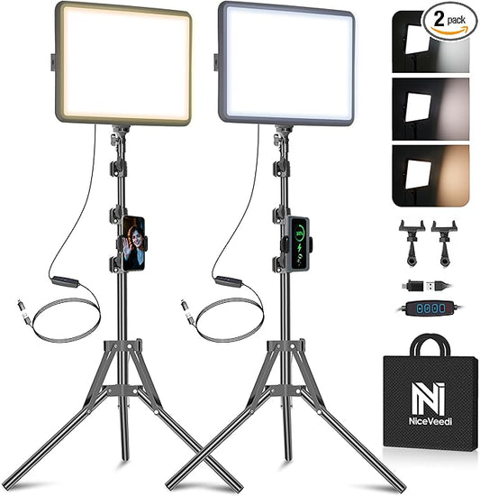 2-Pack LED Video Light Kit, NiceVeedi Studio Light, 2800-6500K Dimmable by NiceVeediOfficial