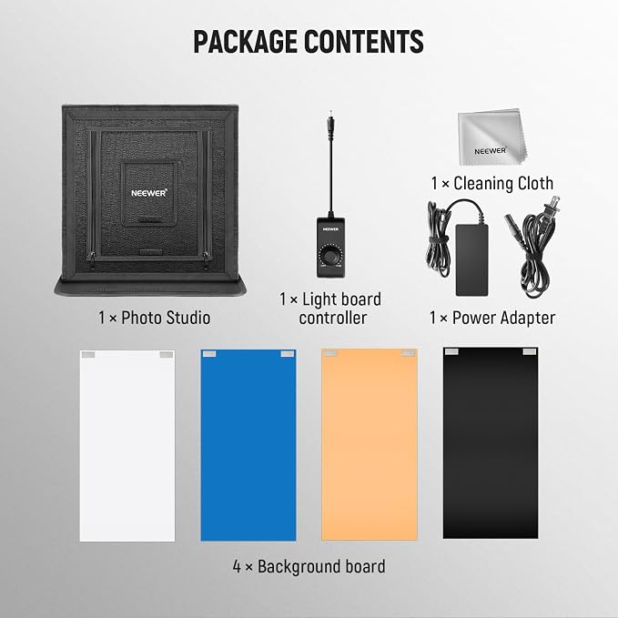 NEEWER Upgraded Photo Studio Light Box, 4 Color Backdrops, Cleaning Cloth - Image 9