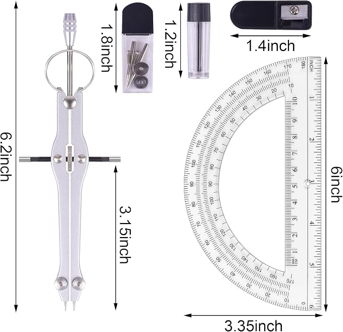Unjoo Compass and Protractor Set, Professional Drawing Compass Tool, Metal - Image 2