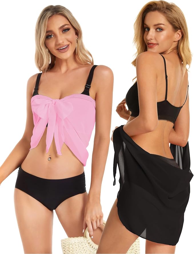 CHICGAL 2 Pieces Women Beach Sarong Bathing Suit Wrap Skirt Sheer Bikini - Image 2