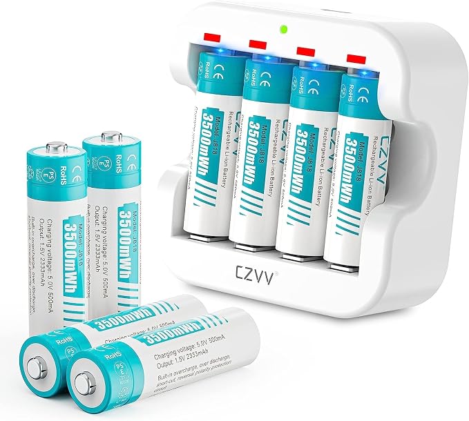 Rechargeable AA 1.5V Lithium Batteries 8-Pack, Full-Recharged Long-Lasting by CZVV