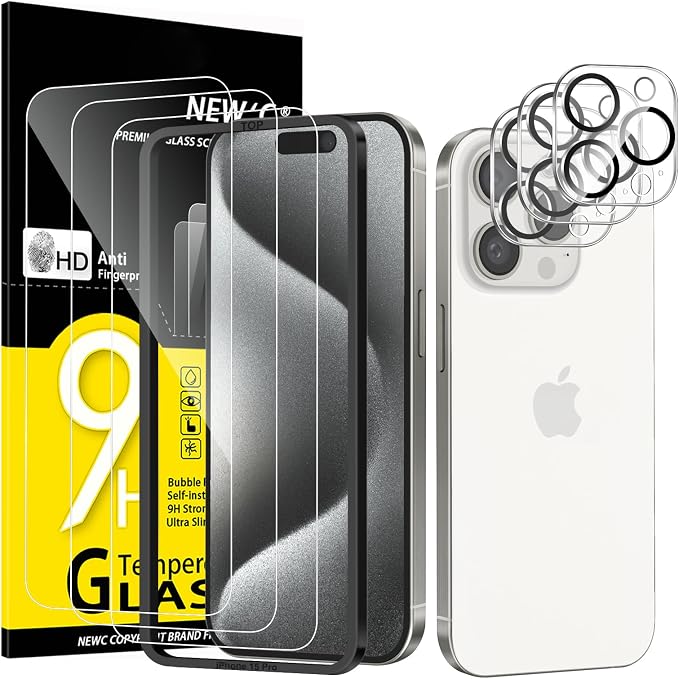 NEW'C 3x for iPhone 15 Pro Screen Protector+ 3x Camera Lens Protector, Sensor by NEWC