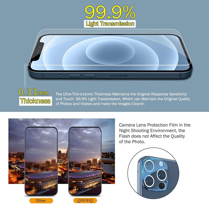 QHOHQ 3 Pack Screen Protector for iPhone 12 Pro Max 6.7" - Image 4