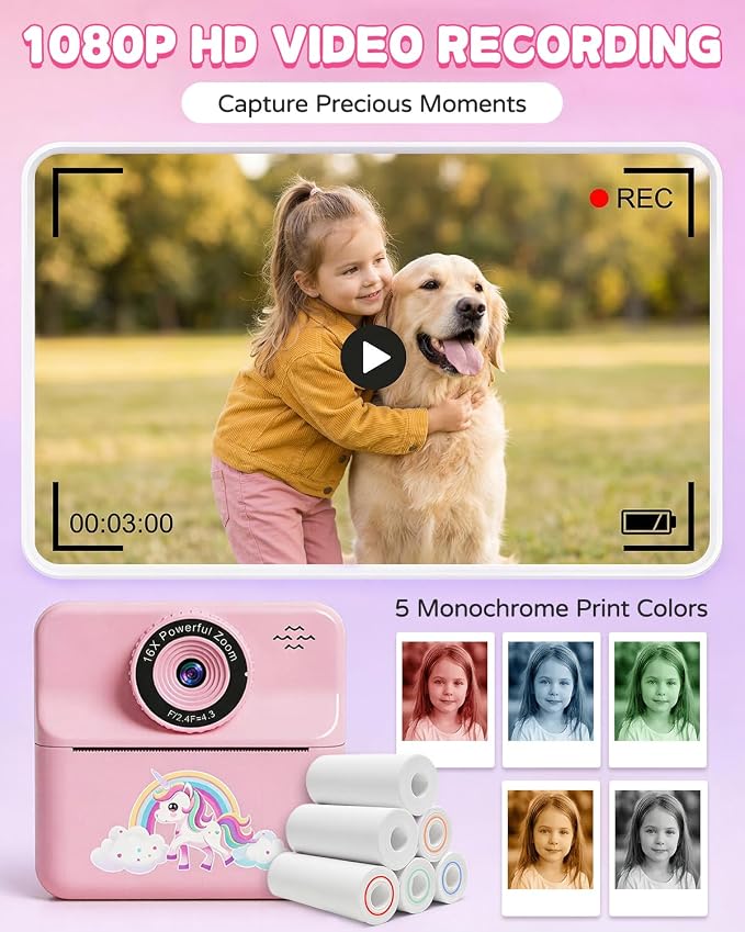 Kids Camera Instant Print with Carrying Case, Digital Selfie Camera with 6 - Image 4