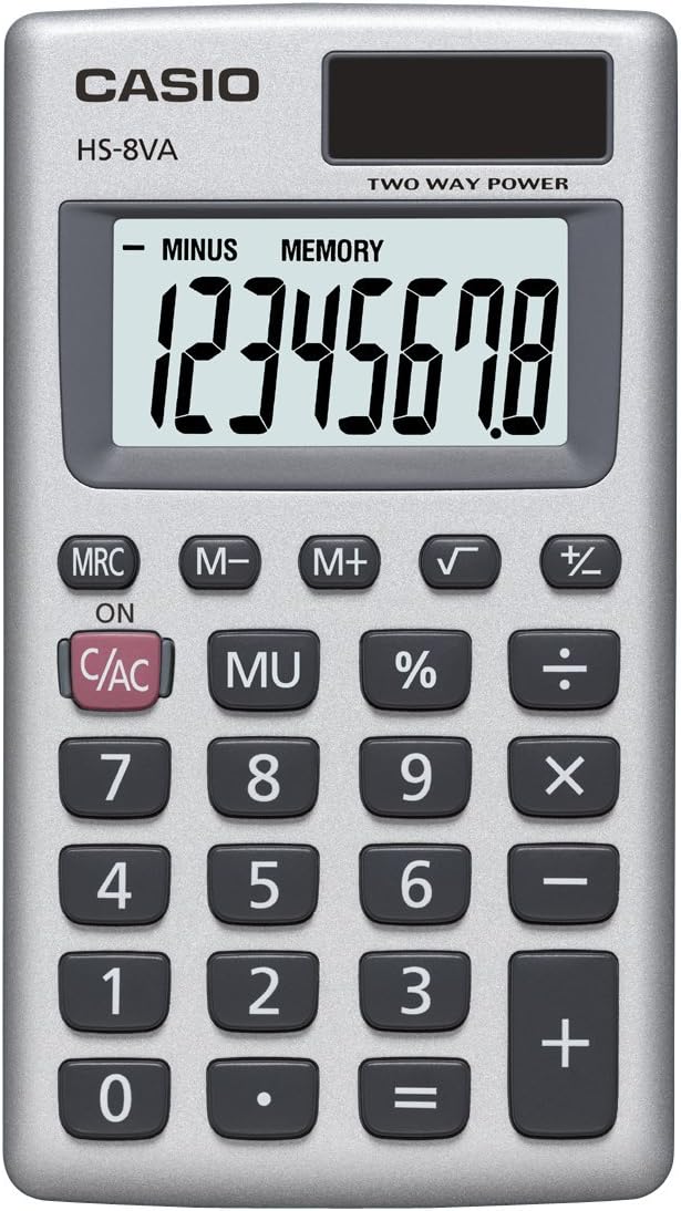 Casio HS-8VA Mini 6-Function Calculator | Large 8-Digit LCD Display | Solar by Casio