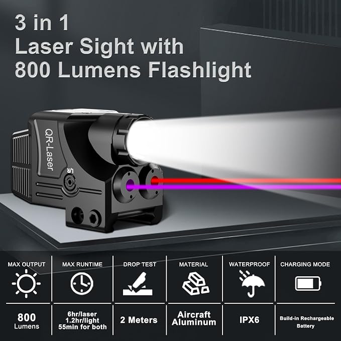 Red Green Purple Blue Laser Light Combo, 800 Lumens Tactical Flashlight Laser - Image 2